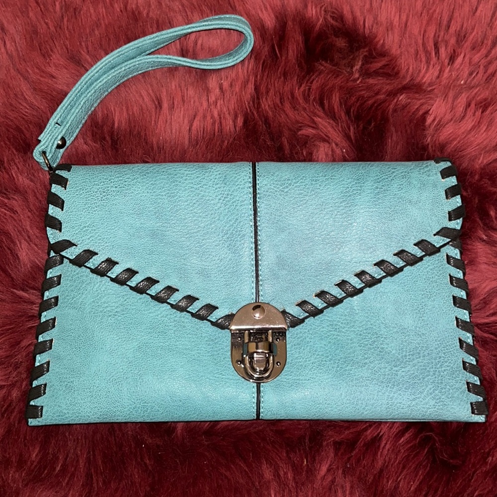 New Sydney Love aqua turquoise vegan leather handbag purse clutch